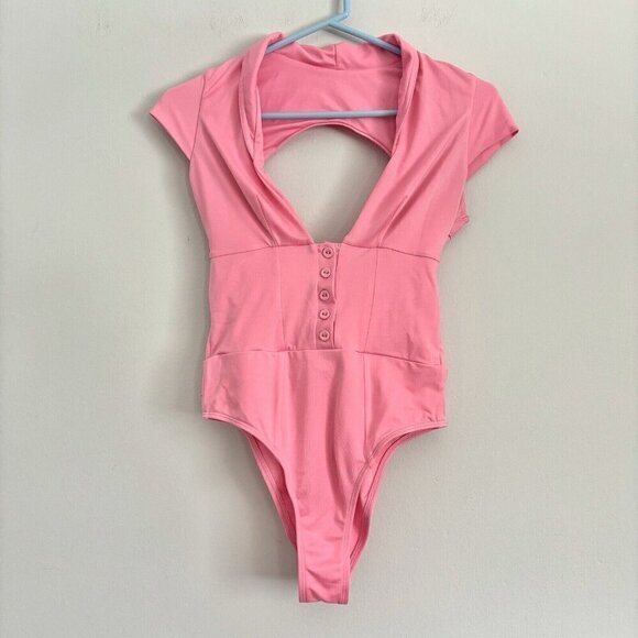 NEW We Are HAH Had Me At Hello Pink One Piece Bodysuit Women’s Size Medium - Picture 2 of 8